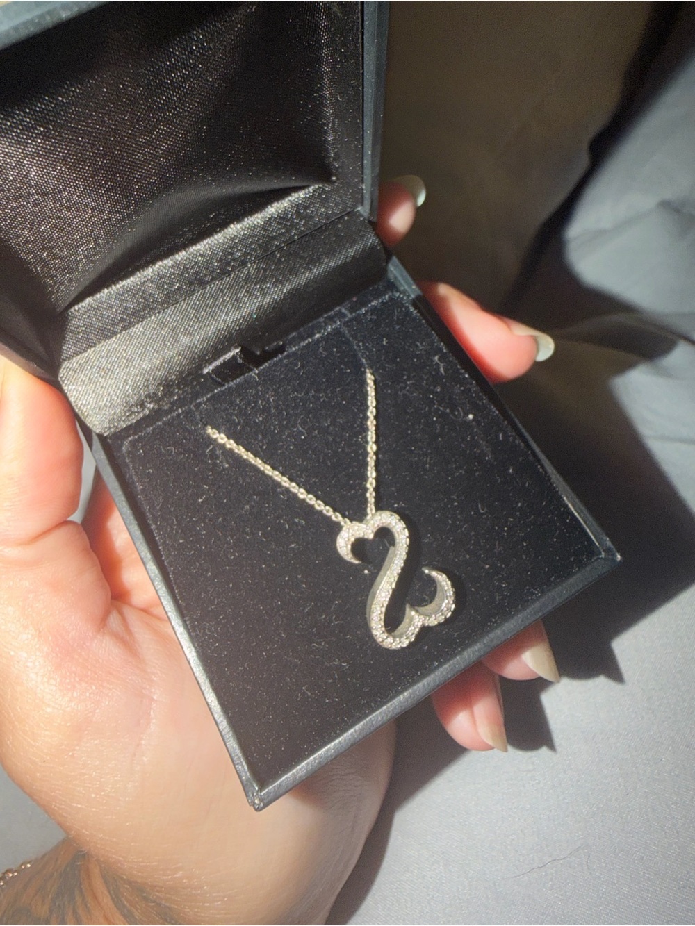 Zales vintage open heart Sterling Silver Heart-Shaped Pave Pendant Necklace - Picture 3 of 3